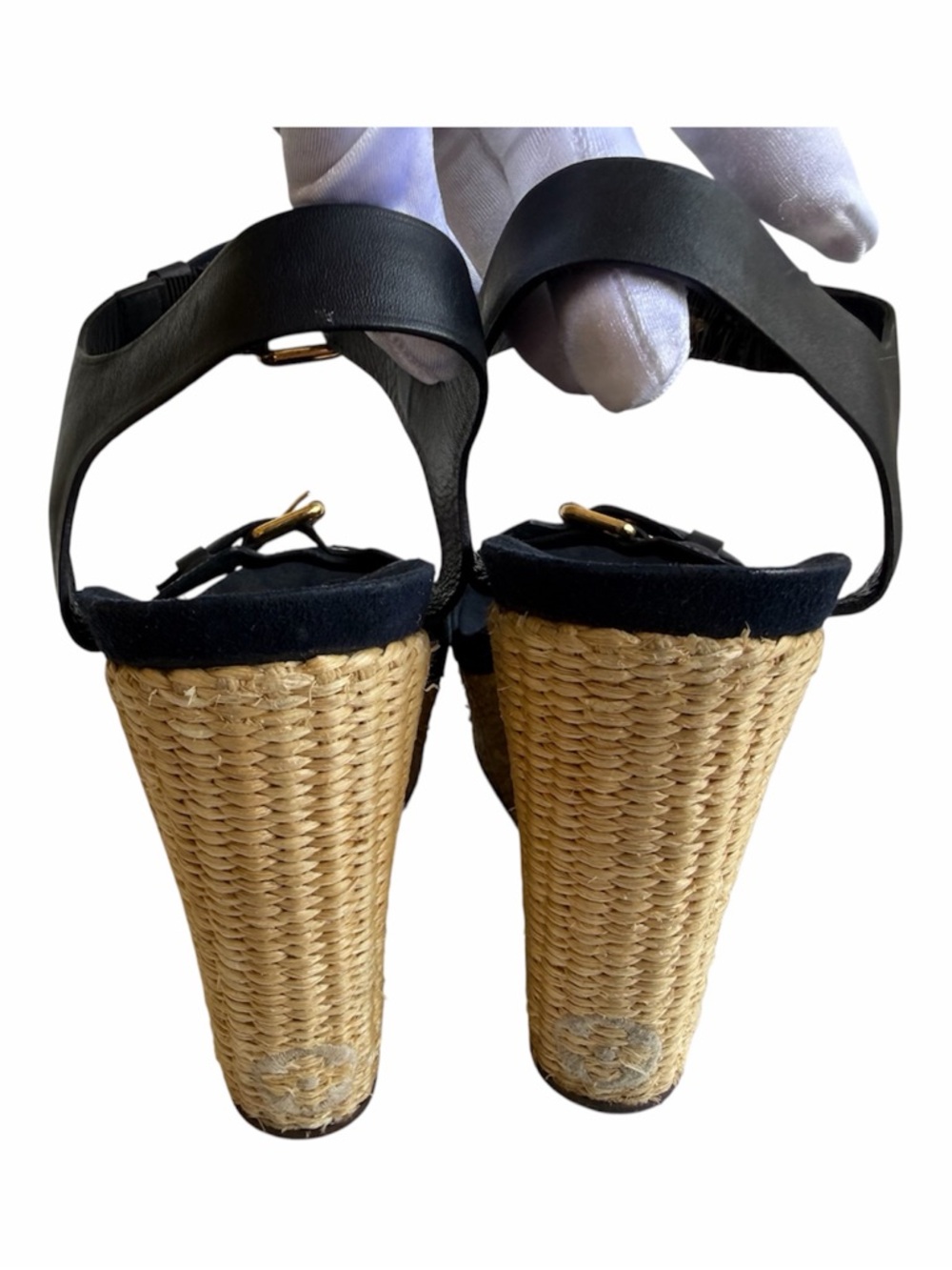 Louis Vuitton Black Leather Sandals with Gold Buckles - Picture 3 of 6